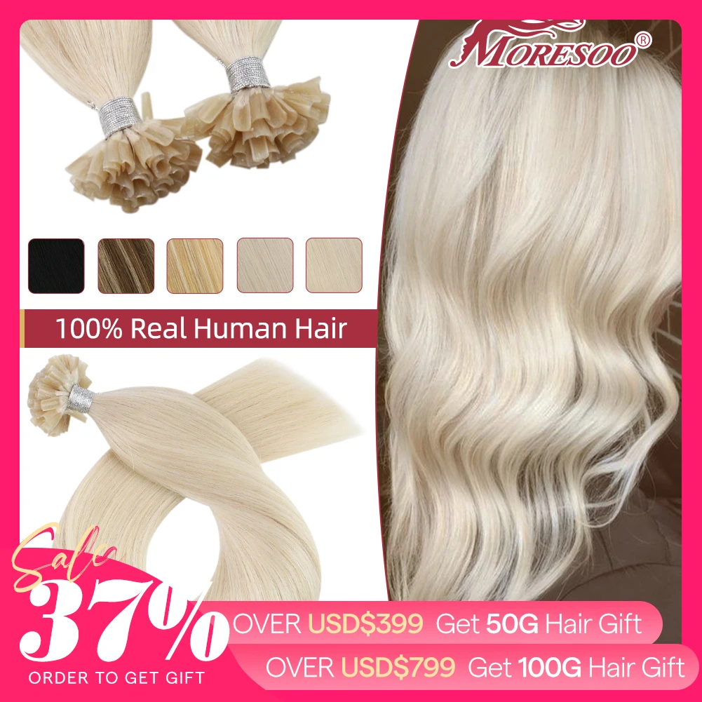 Hair Extensions Moresoo U Tip Hair Extensions Human Hair Keratin Straight White Blonde Hot Fusion Natural Human Machine Remy Nail Tips