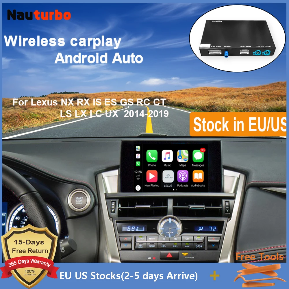 Mirror Link Autolink AirPlay Function Road Top Wireless CarPlay Android Auto Module for Lexus ES is NX RX GS RC CT LS LC LX 2014-2019 with Rotary Knob Car,Touchpad and Remote Touch Car 