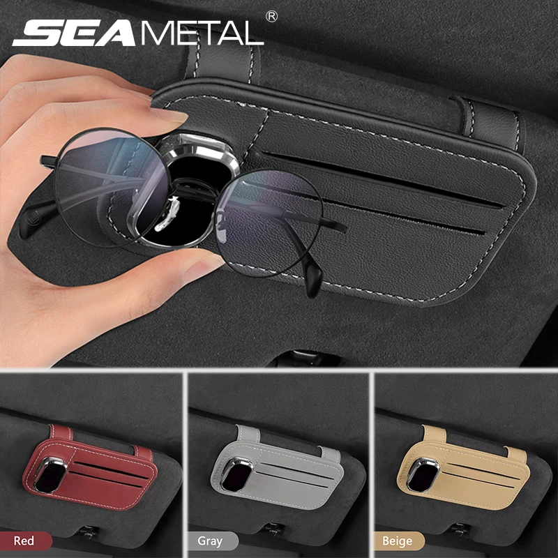 PU Leather Car Sunglasses Clip with Card Holder