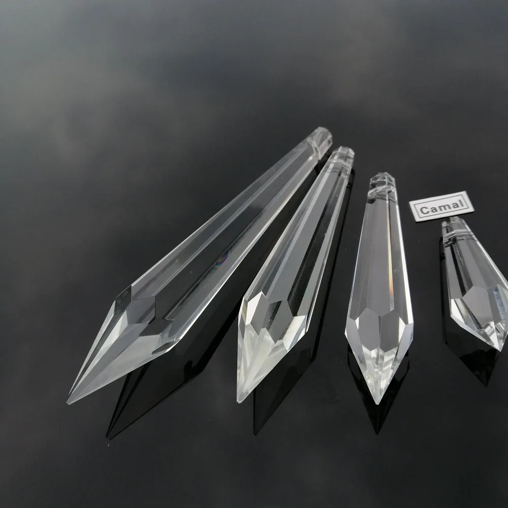 2pcs/lot 38mm 63mm 75mm 100mm Clear Icicle Tine Pointed Crystal Pendant Prisms Lamp Hanging Chandelier SunCatcher Wedding crystal sun catcher chandelier crystal drops