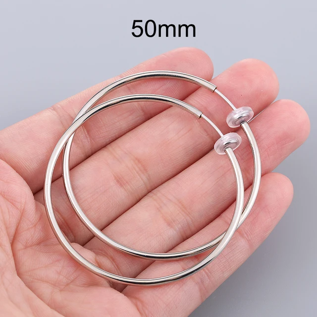 1 Pair Gold Silver Punk Hoop Earrings For Couple Fake Hoops Ear Clip Earrings Without Holes Ear Cuffs For Non Pierced Ears Steel color 50mm