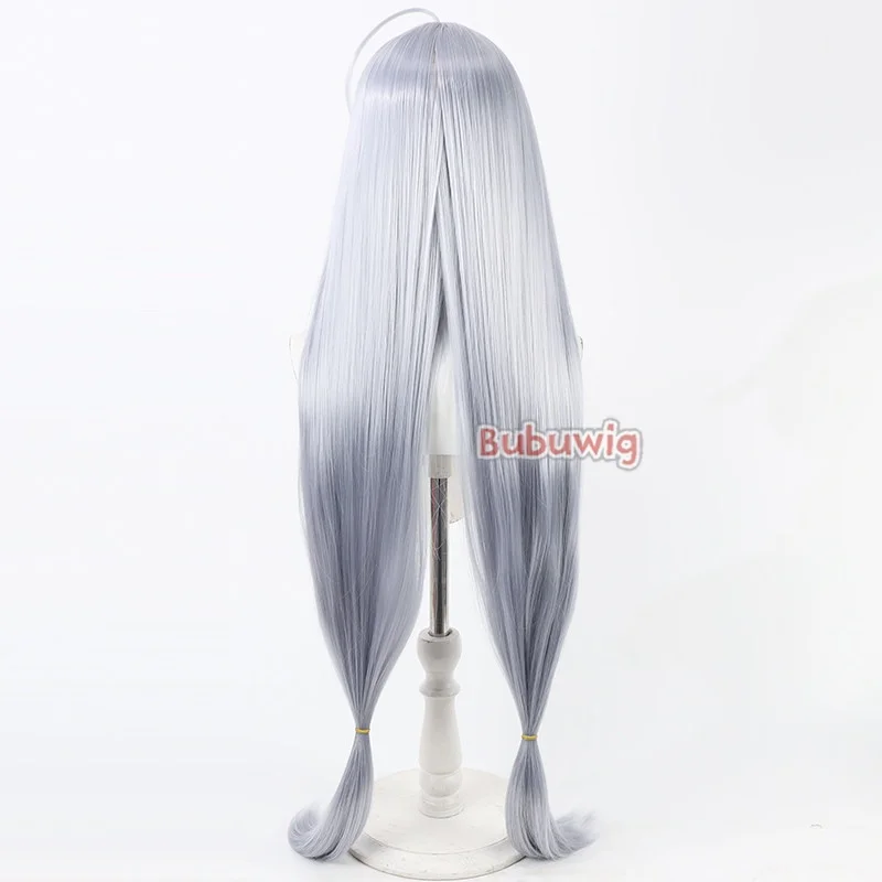 Bubuwig 합성 머리카락 아오바 치카 코스프레 가발 마법소녀 마도카 마기카 아오바 치카 90cm 긴 실버 그레이 가발 내열성