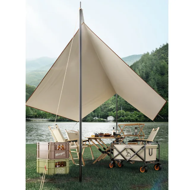 3X3-5 Méter Hordozható Bézs Bevonat Ponyválló Vízálló Pillangó Napellenző Kemping Kültéri Kert Árnyékos Ponyvak Menedék Napzólap - Image 2