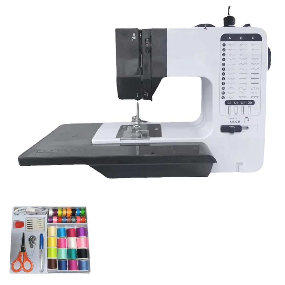Mini Sewing Machine Portable Replaceable Presser Foot 38 Stitches Overlock Knitting Start Button Electric With Pedal Table