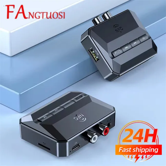 NFC 블루투스 오디오 수신기 RCA 3.5mm AUX USB 무선 어댑터(마이크 지원 포함) 자동차 키트 스피커용 U-Disk/TF 카드 재생