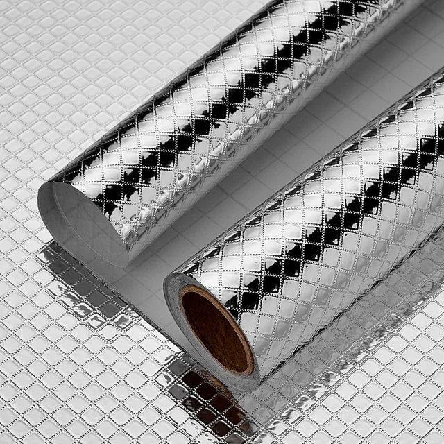 กระดาษสัมผัสสีเงินเนื้อโลหะ 40 ซม. กันน้ําและกันน้ํามันตู้ครัวเคาน์เตอร์สติกเกอร์มีกาวในตัว 1