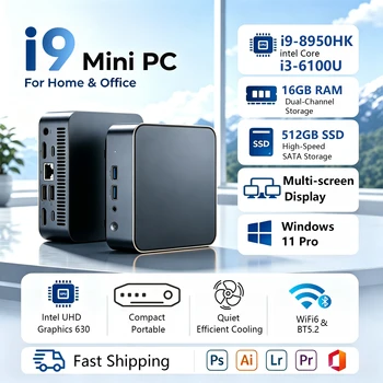 2026 Mini Host  Intel Core i9 8950HK/i3 6100U 16GB DDR4 1/2TB SSD PC Windows 11 UHD Graphics Pocket PC 4K HD Mini Gaming Pc Desktop