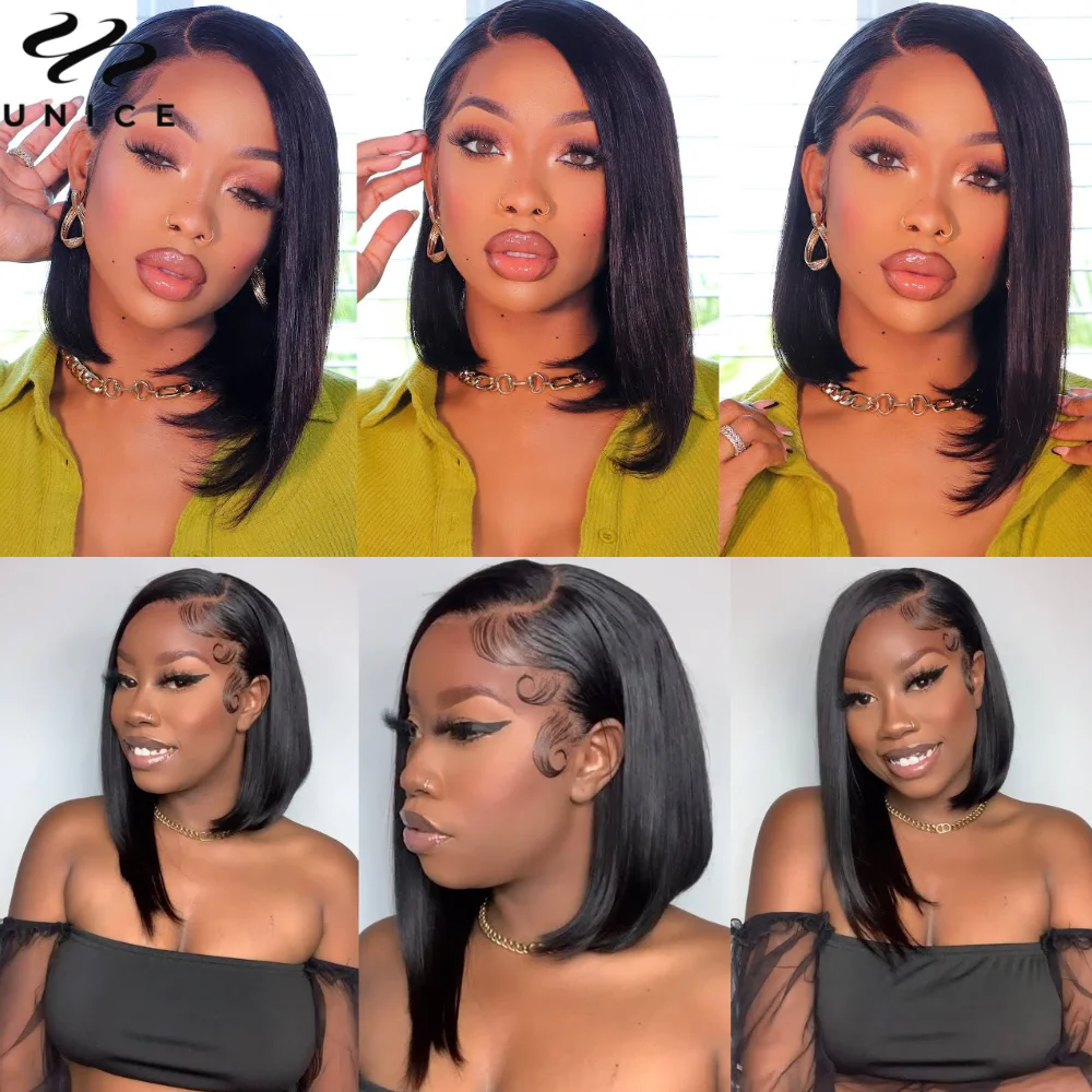 Side Part Asymmetrical Bob Wig Pre Cut Lace 6x4.75 Closure Wig Human Hair PrePlucked Silky Straight Bob Lace Wigs images - 6