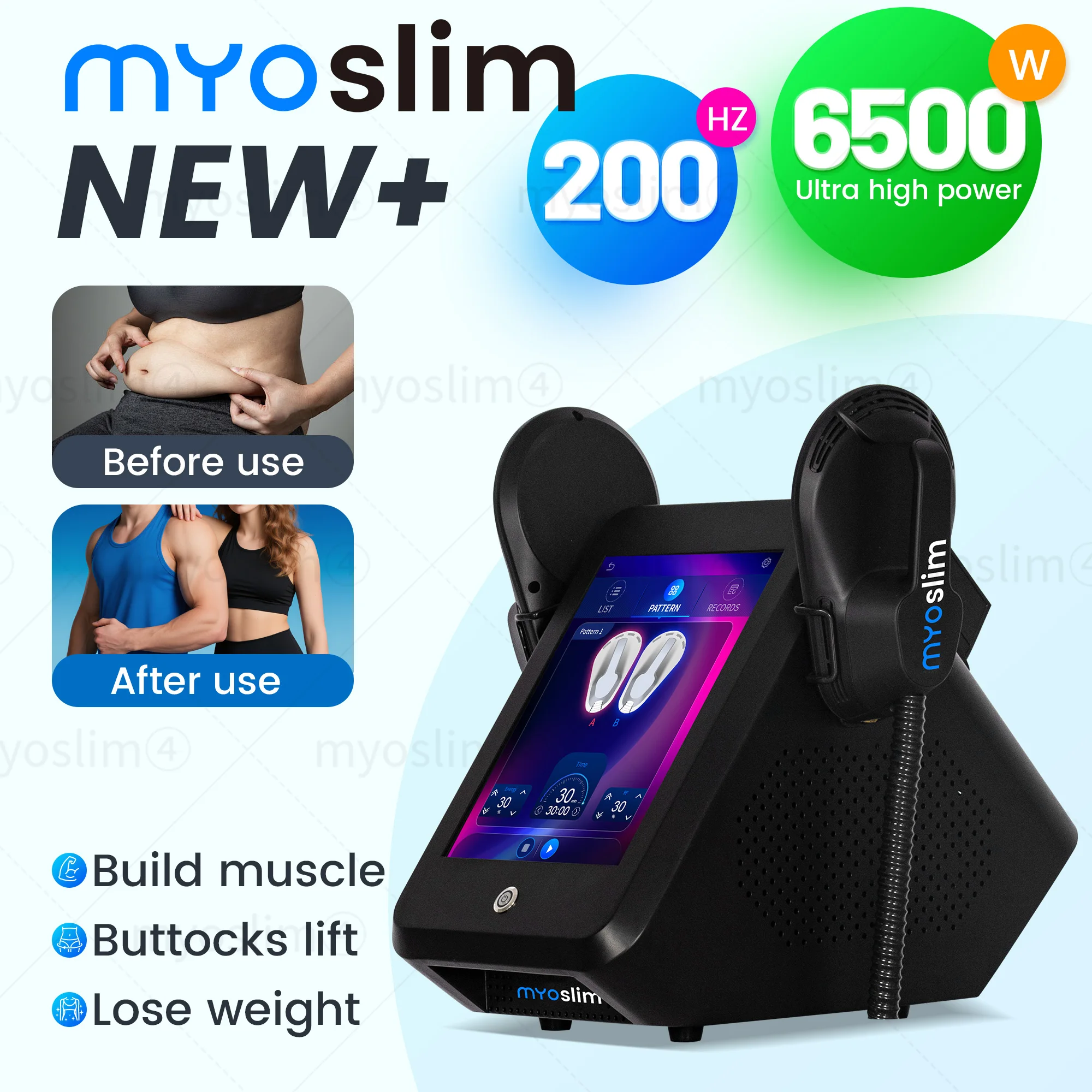 Myoslim Body Slim esculpir músculos estimulan eliminación de grasa 6500W máquina eléctrica Hi-emt RF pérdida de peso electromagnético portátil