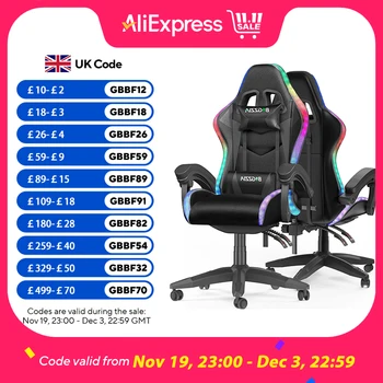 RGB Gaming Chair LED Lights and Ergonomic Computer Chair Reclining PU Leather High Back Video Game Chair Linkage Armrest