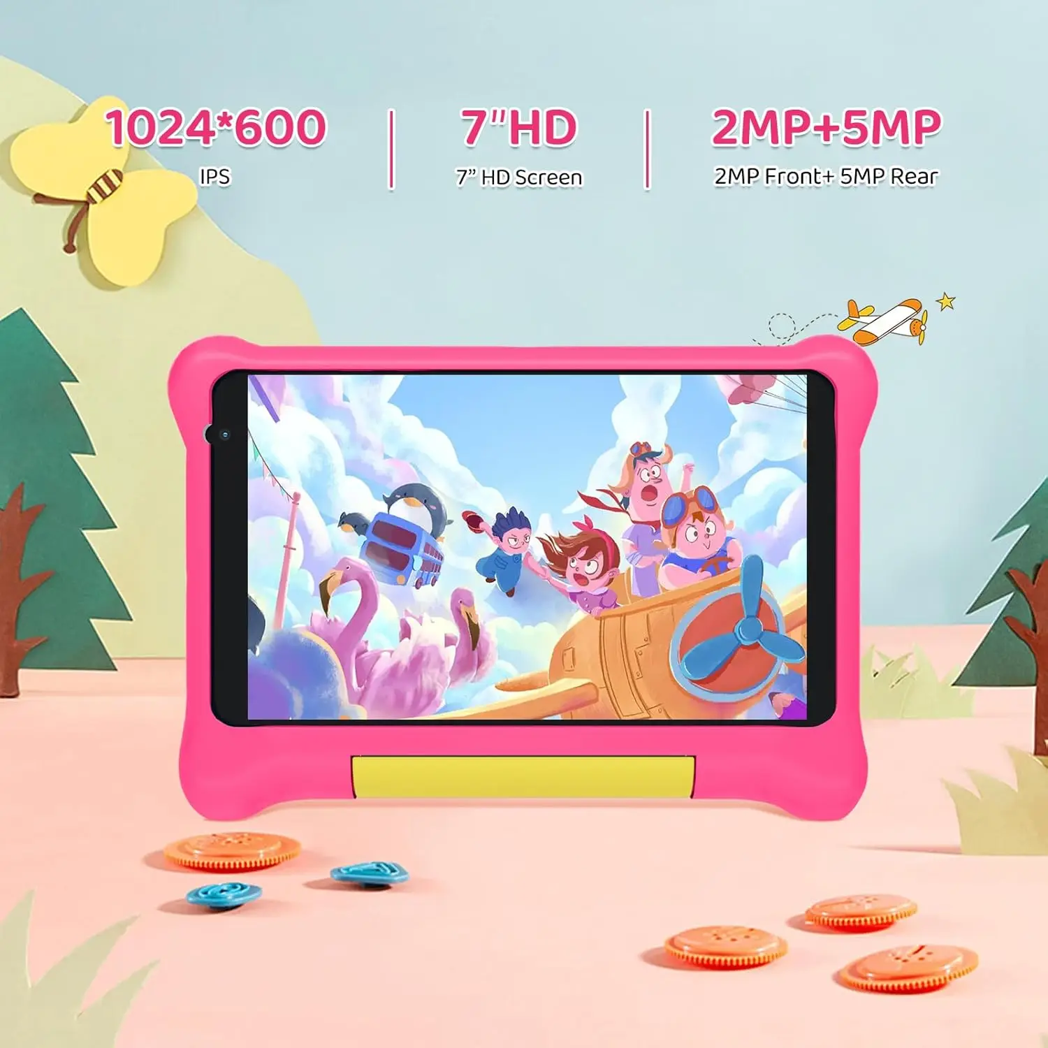 7Inch Kid Tablet Android13, 5GB RAM 32GB ROM,128GB Expand,WiFi,2500mAh Battery,Dual Camera, Children's Gift Kids Software,PK BDF