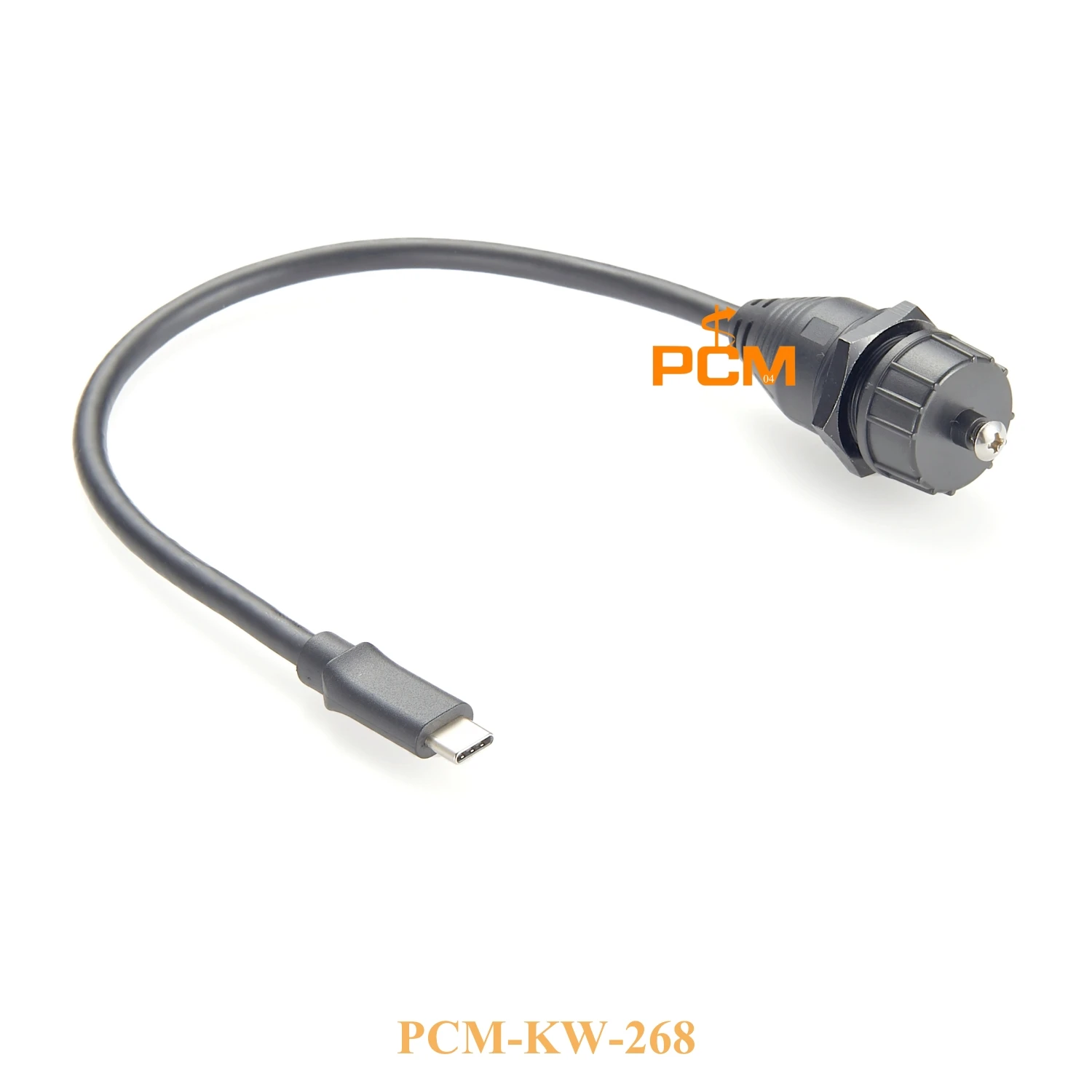 IP67 USB3.1 Type-C round panel mount cable with waterproof cap, Waterproof USB-C extension cable, front lock for chassis mount