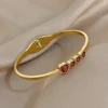 Elegant Pink Heart Rhinestone Stainless Steel Open Spring Bangle for Women Golden Waterproof Cuff Bracelet Festival Jewelry Gift 2