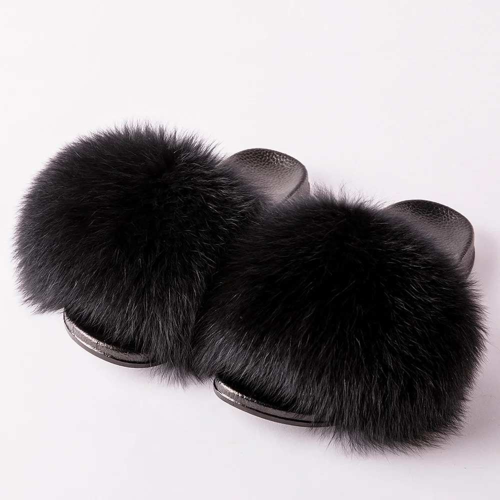 MPPM Real Fox Fur Slides for Women Luxury Designer Sandals On Summer Furry Slippers Flip Flops Shoes Plus Size Shoes — view 2