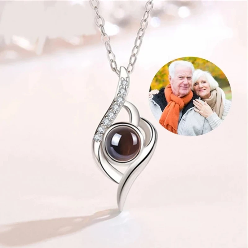 925 Sterling Silver Customized Photo Projection Necklaces Gifts For Friends Personality Picture Heart-shaped Necklace For Women