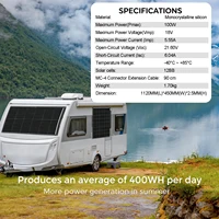 Panneau solaire flexible ETFE 100W, panneaux solaires portables 18V, étanches, pliables pour la charge de batterie 12V, utilisation en extérieur, camping, camping-car, bateau 4