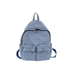 Washed Denim Backpack Women Mens Literature And Art Vintage Jean Backpack Large Capacity Shoulders Bag