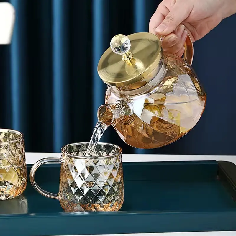 Set di bottiglie d'acqua da 1000 ml e 1800 ml, colore ambra francese, diamante kawaii, teiera, bollitore, tazza, pentole termiche, set regalo, accessori da cucina_voghion.com