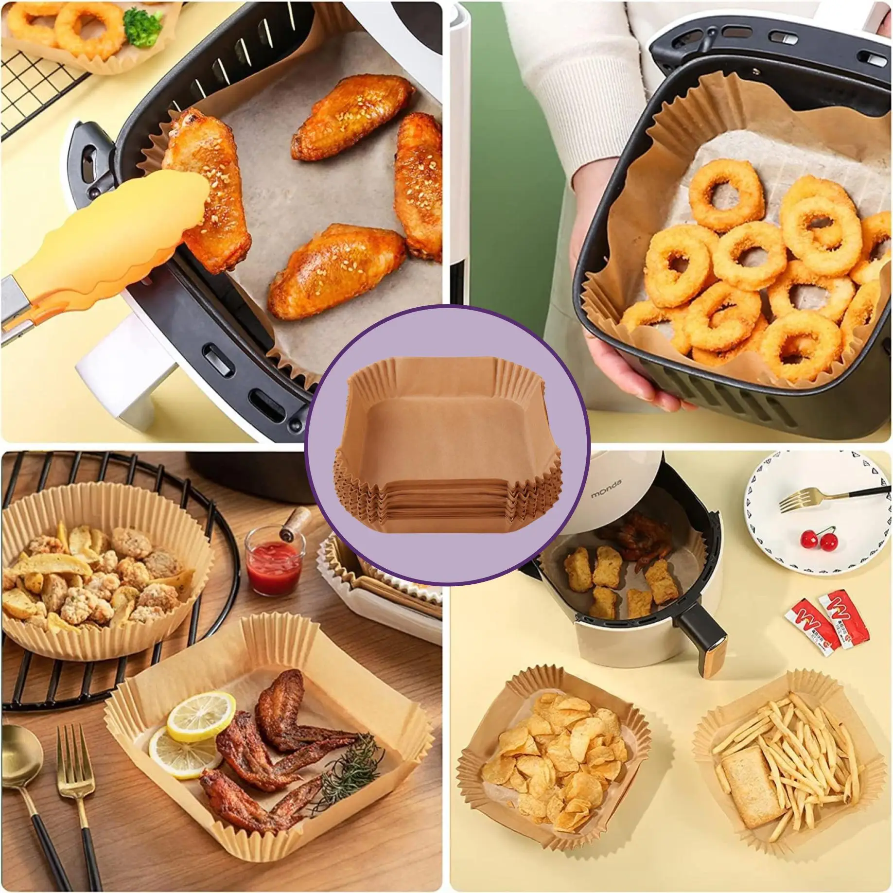 kit 25/50/100 Forma Air Fryer Descartável Antiaderente Forro De Papel  Vegetal Fritadeira Cozimento Protetor Tapete - AliExpress