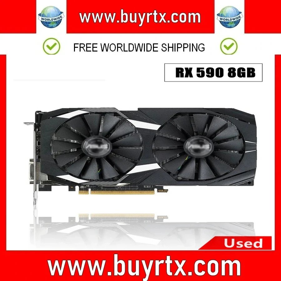 2024 Schede Grafiche Asus Usate Amd Rx 590 8Gb Gddr5 Mining Scheda Video Gpu Computer 256Bit Rx590