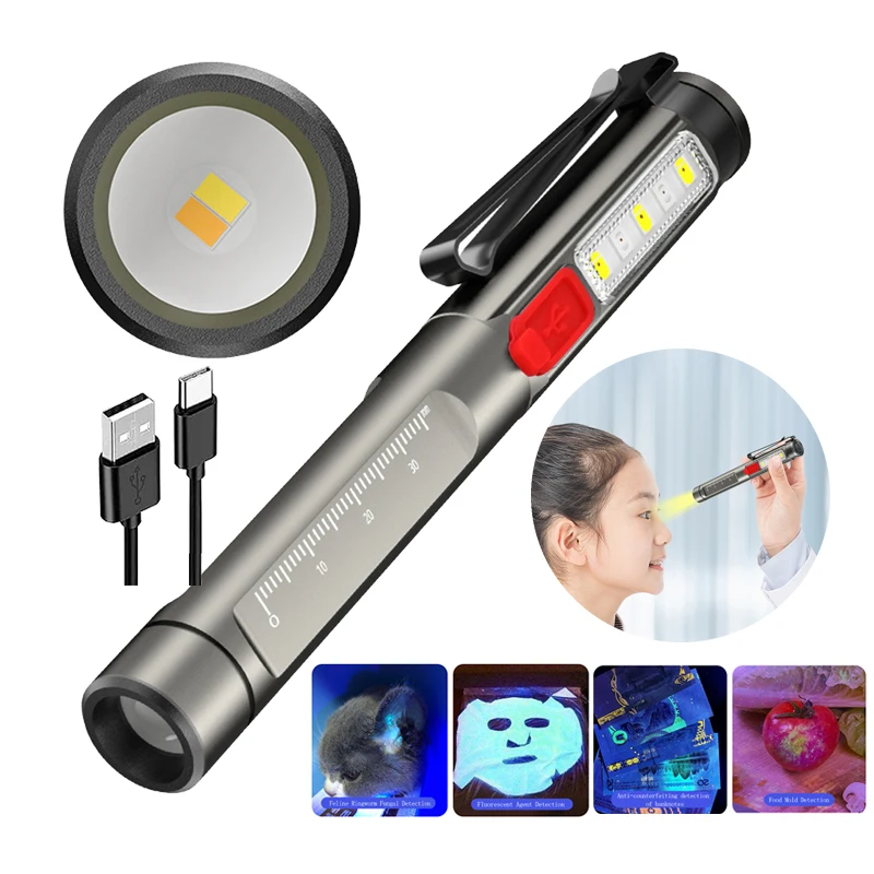 Reusable Portable LED Flashlight Medical First Aid Pen Light Torch Lamp  With Pupil Gauge Measurement Doctor Nurse Diagnosis Pen