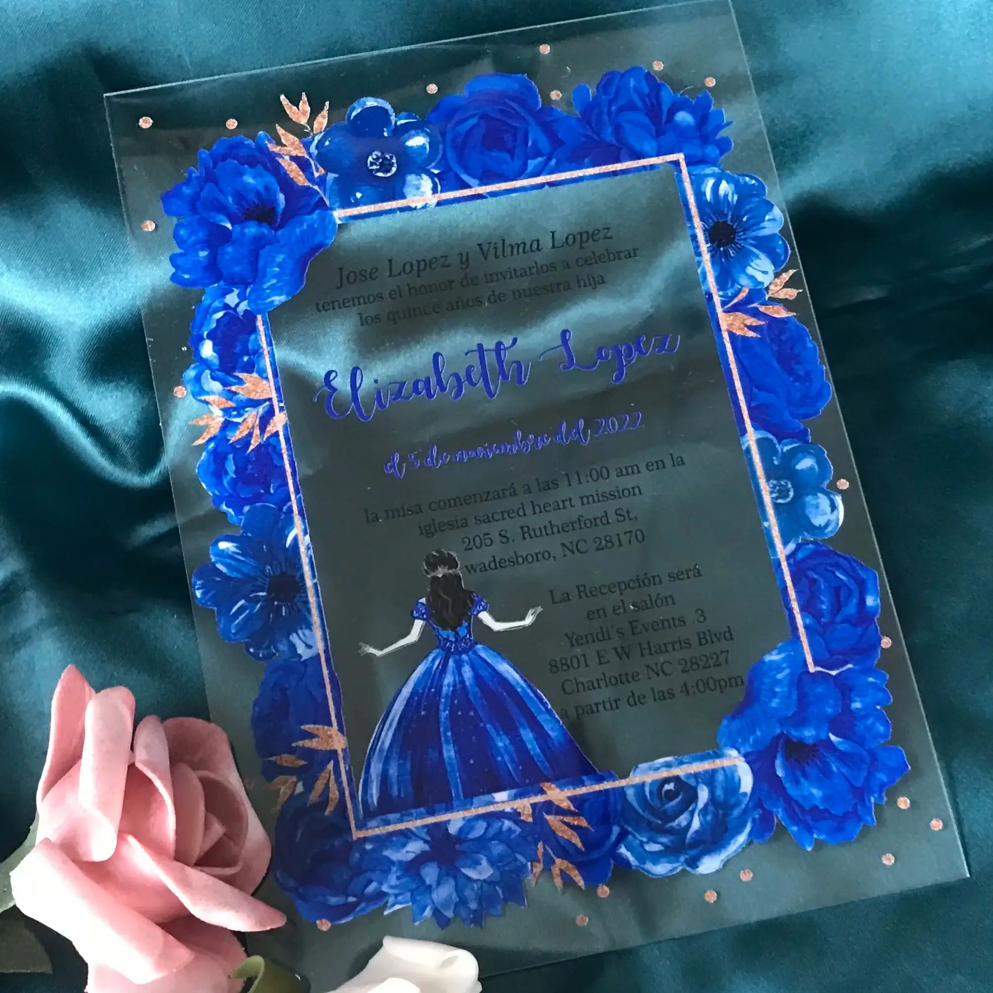 Juego de invitación de quinceañera acrílica, invitación de