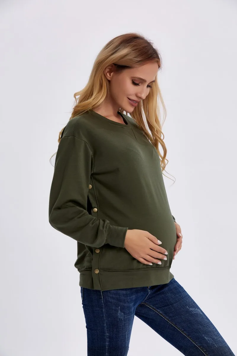 Maternity Clothes Premama Long Sleeve Blouse Fall Winter Loose Pregnant Women Solid O-Neck Sweater Shirt postpartum Pullover Top 3