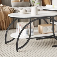 Lot de 2 Tables Basses Gigognes, Table de Salon Ronde, Table Basse Gigogne avec Rangement Ensemble de Table Basse avec Cadre Métallique Durable pour Salon, Chambre, Bureau 8
