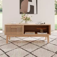 Superaly, table basse en rotin, table d'appoint pour canapé, table basse rectangulaire pour le salon, table basse avec tiroir et compartiment de rangement, armoire de salon, couleur naturelle 6