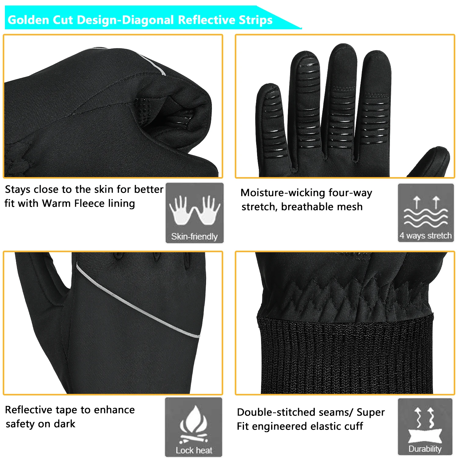 MOREOK Early Winter Thermal Gloves,Polar Fleece Touchscreen Warm Glove Anti-slip Driving,Riding,Running,Bike Cycling Gloves Men 3