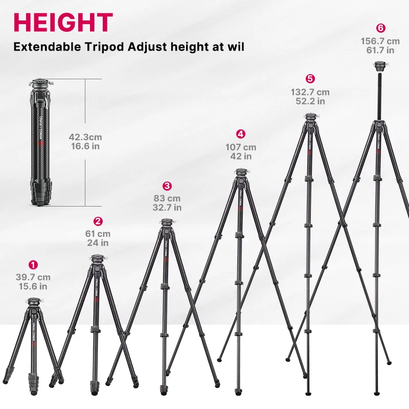 Ulanzi Zero Y Camera Tripod Heavy Duty Carbon Fiber 61.7in Professional Outdoor Photography Video Recording Travel Stand Monopod