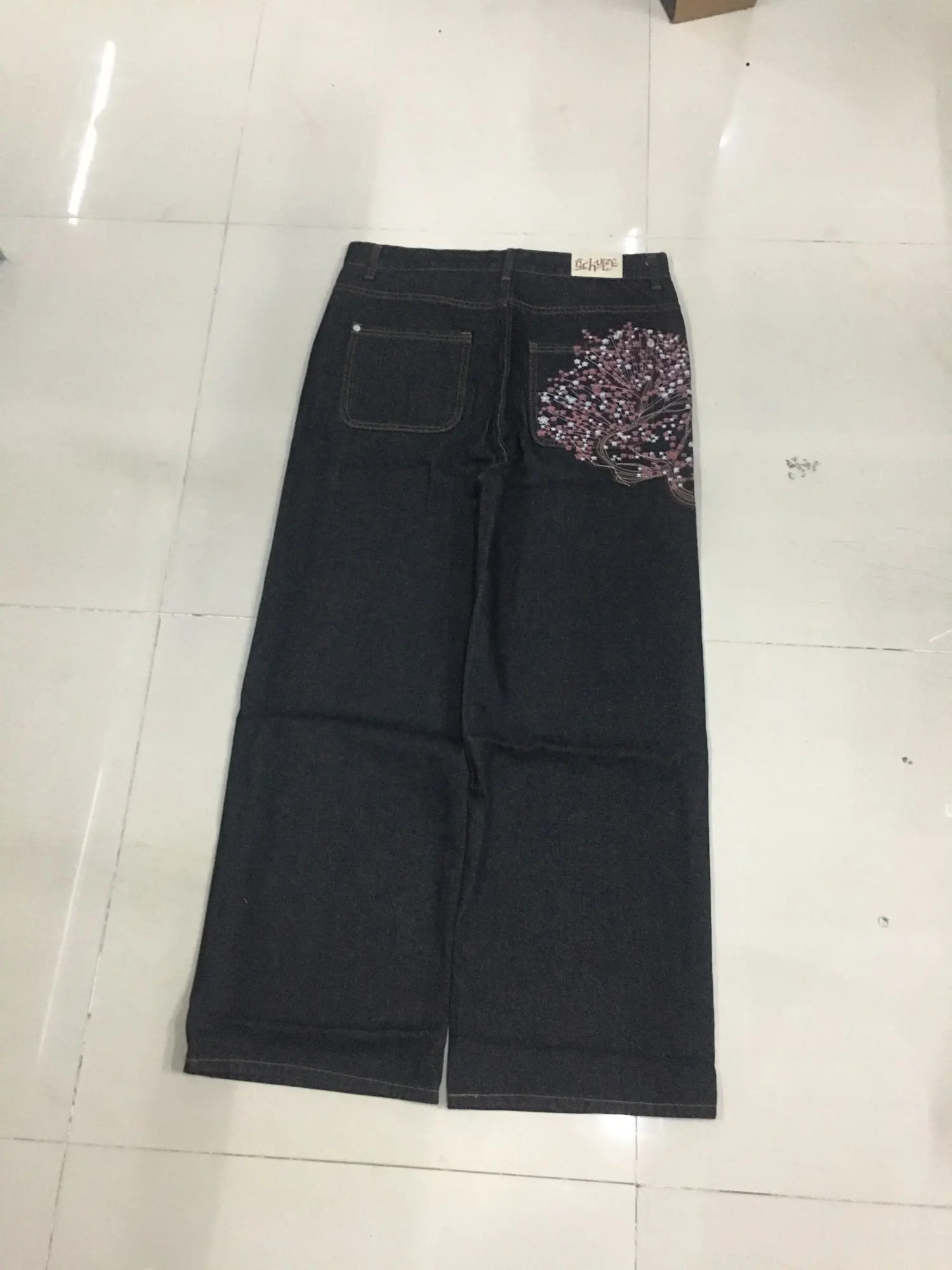 Y2K Harajuku jeans Goth vintage plum blossom embroidery pattern wide leg pants men women denim fabric American style street wear photo review