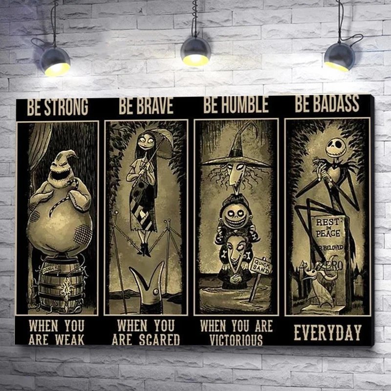 Disney Nightmare Before Christmas Poster Print Disney Haunted Mansion Stretching Be Strong Be Brave Canvas Painting Wall Art