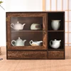 Solid wood dustproof desktop storage box modular detachable cosmetic shelf tea set organizer tea cup holder bookcase teapot latt 4