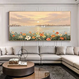 Красочный океан цветы закат на стене текстурные изображения для гостиной ручная картина маслом Художественный постер украшение для спальни