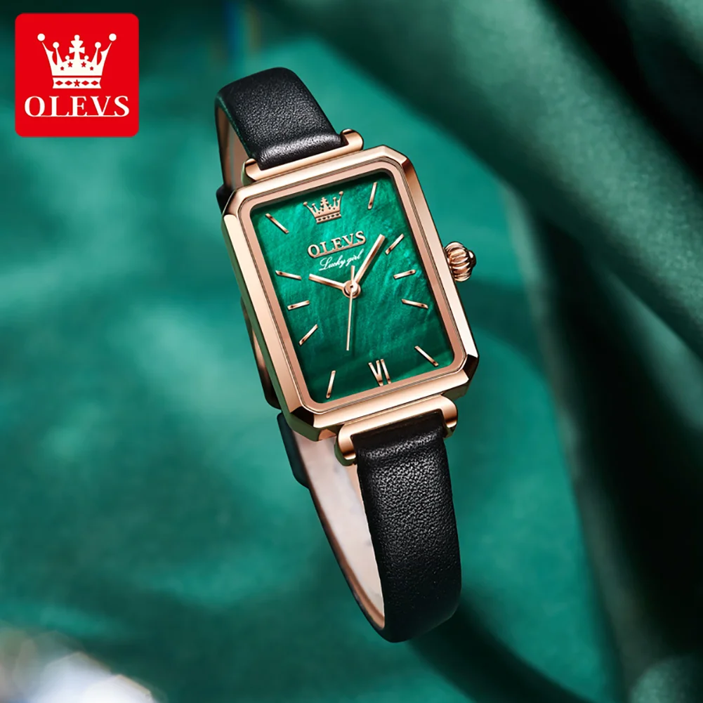 OLEVS Brand Women Wristwatches Bracelet Set Fashion Square Ladies Quartz Watch Waterproof Green Dial Simple Luxury Women Watches