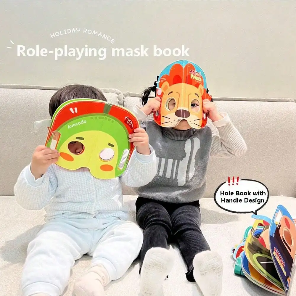 Mask Cloth Book Baby Toy, Animal Fruit Character Role-Playing, Pretend Play Cognitive Learning Toy, Birthday Christmas Gift 6