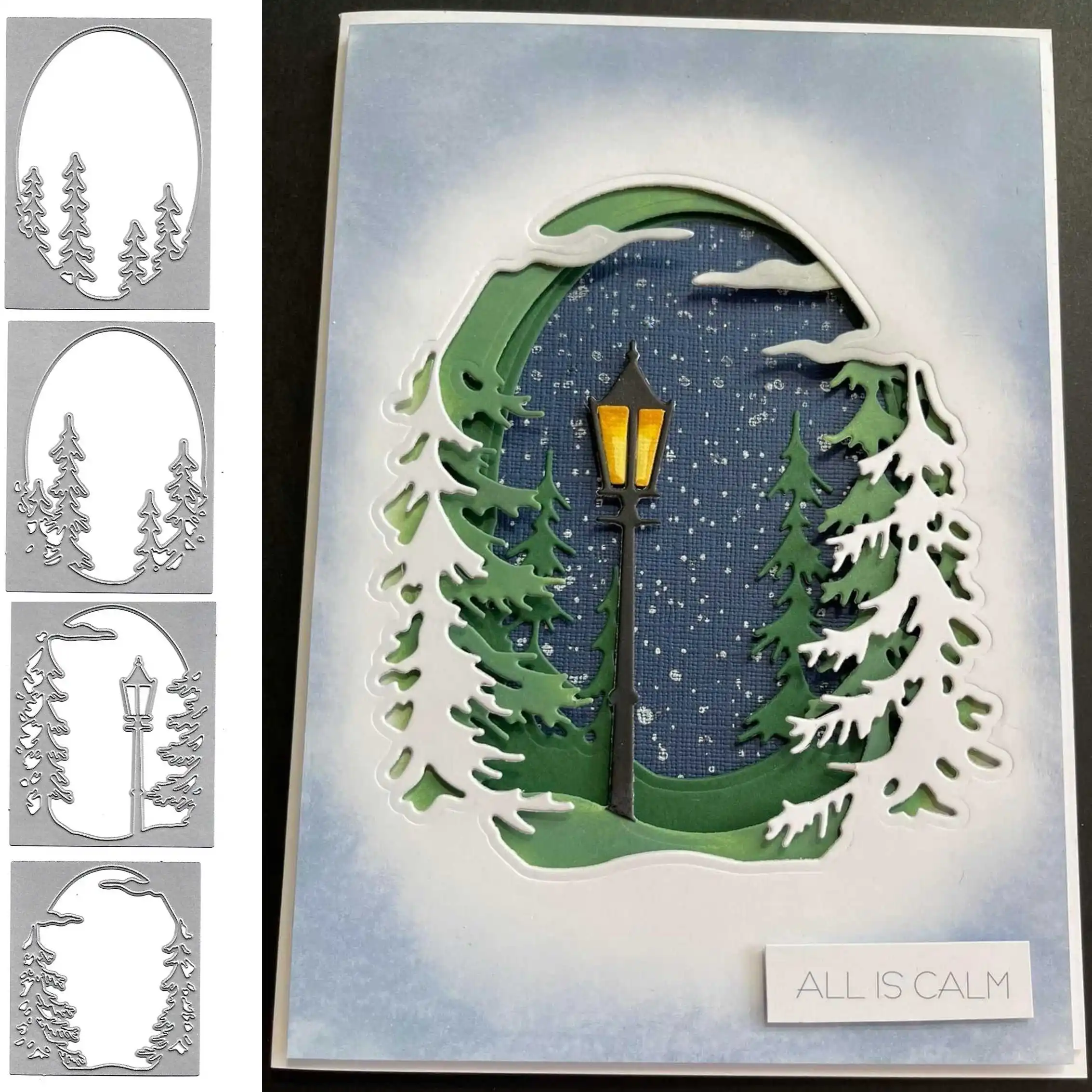 Fustelle a forma di albero per la creazione di biglietti, stencil per fai da te, album fotografici, album fotografici, decorazioni in rilievo per la creazione di biglietti, con simpatica spilla