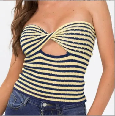 

2021 Cross-border AliExpress Amazon Hot Fashion Women's Vacation Sexy Striped Sweater Knit Tube Top Tank Top