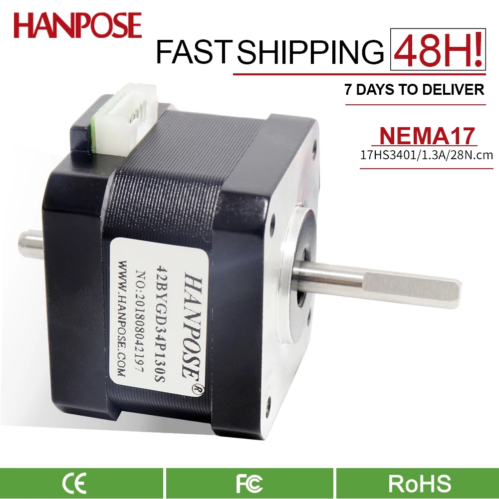 Stepper Motor 1pcs NEMA17 Double shaft motor 4-lead 42BYGH34 1.3A 28N.cm 17HS3401S-SZ two bearing motor for 3D Medical machinery accessories stepper motor
