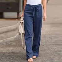 2024 Women Cotton Linen Pants Summer Fashion Elastic Waist Loose Straight Pants Female Casual Solid Color Ankle-length Trousers - Image 6
