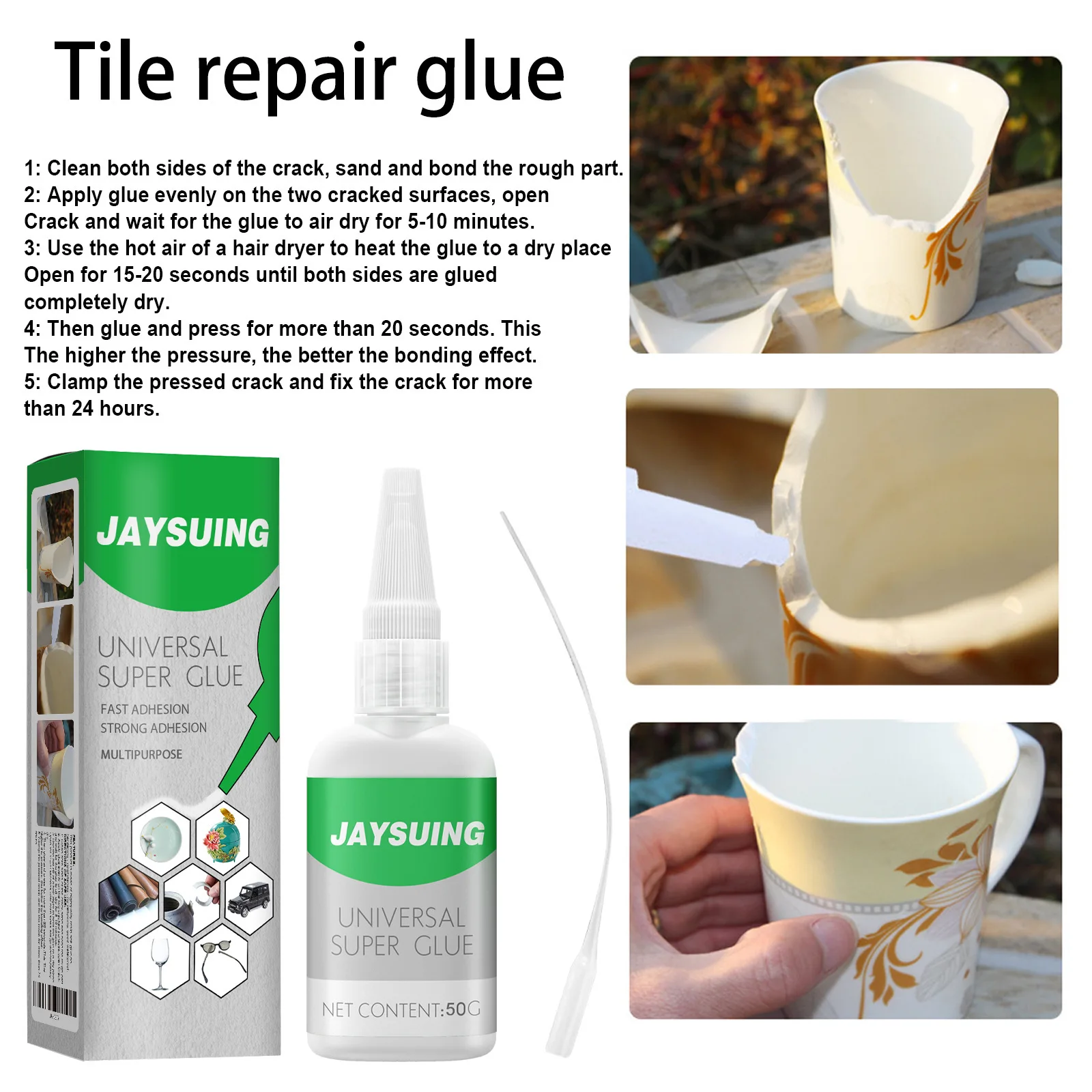 Jaysuing Multipurpose Sealing Adhesive for Ceramic Leather Wood Crack Repair Epoxy Quick Dry Safe Waterproof Gap Fill Glue
