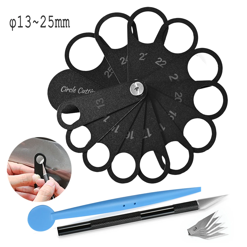 Car Wrapping Tools EHDIS Cutting Template for Parking Sensor Carbon Fiber Wrap Vinyl 13~25mm Metal Circle Gauge