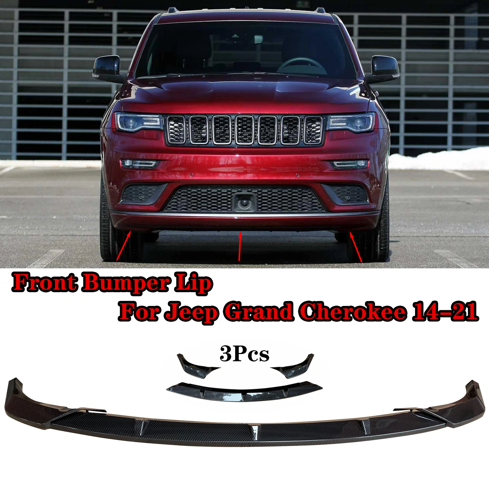 

For Jeep Grand Cherokee Base Version 2014-21 Front Bumper Lip Spoiler Carbon Fiber Look Glossy Black Matte Black Lower Body Kit