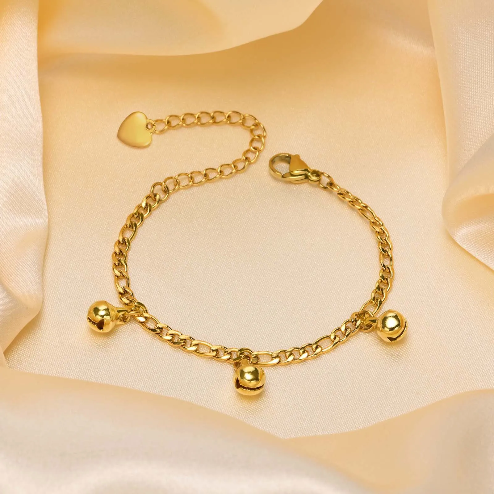 Charms Bell Beaded Anklets for Little Girls Boy Gift Adjustable Foot Chain Stainless Steel Jewelry