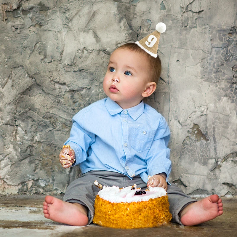 Birthday Headband Set 1pcs Burlap Birthday Hat Baby 1 2 3 4 5 6 7 8 9 Year Boy Girl Cone Hat Headband Baby Happy Birthday Party Decorations Kids Gift