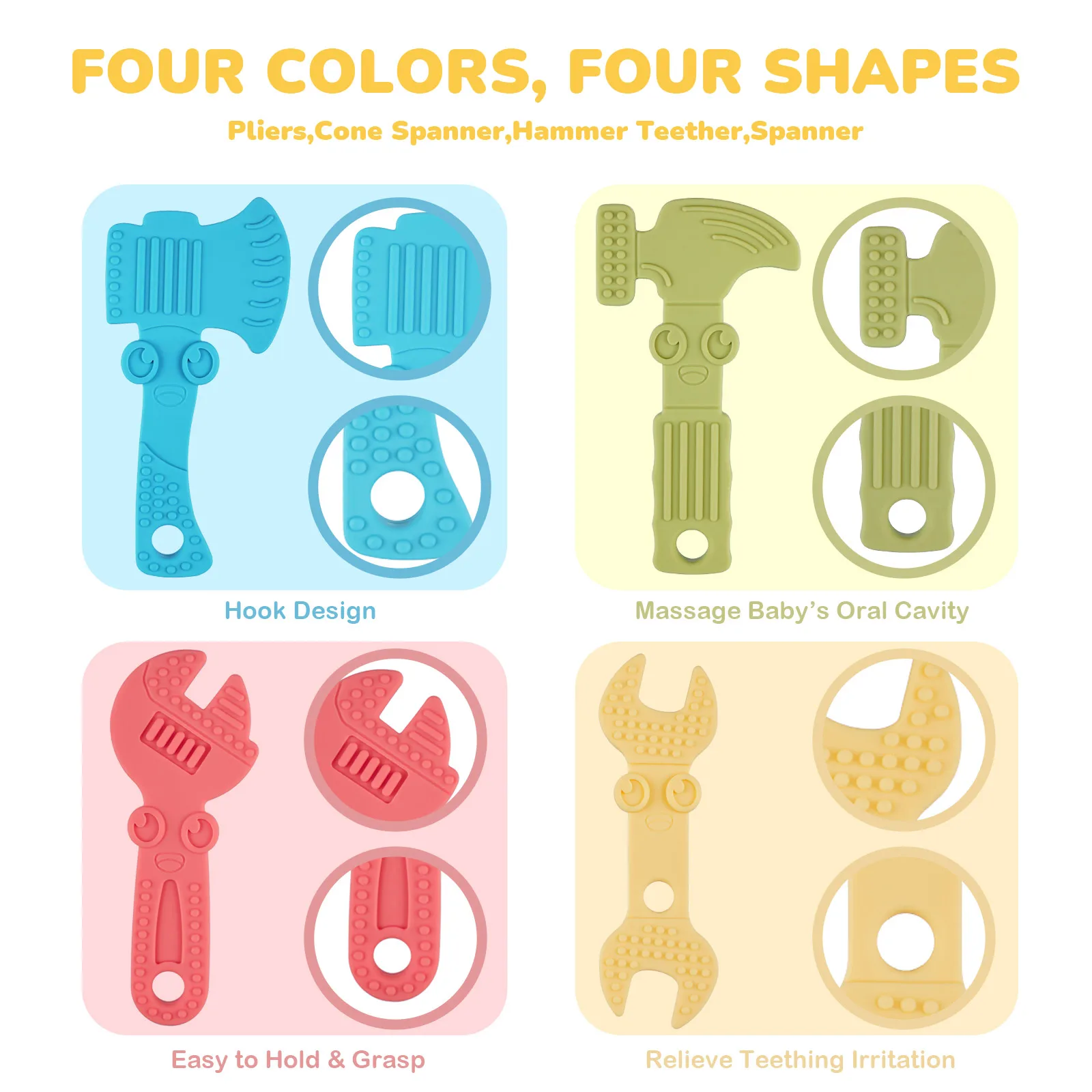 TYRY.HU 4PC Silicone Baby Teethers Wrench Food Grade Chewing Toy Silicone Tiny Rod Children's Goods Nurse Gift Baby Teether Toys