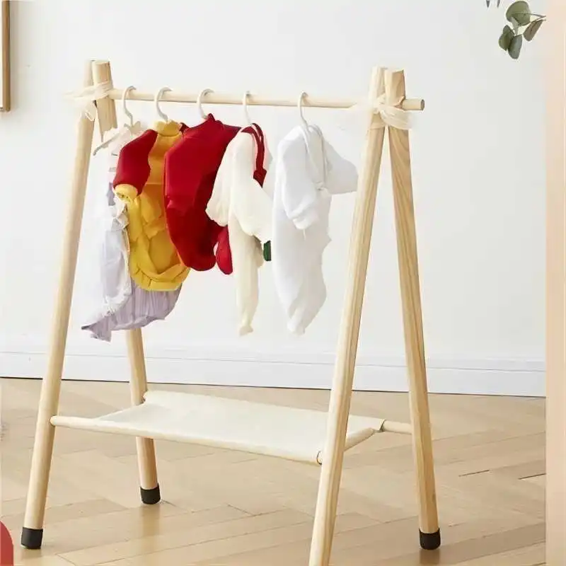 Mini Solid Wood Pet Dogs Dolls Baby Kids Clothes Coat Hanger Rack Doll House Furniture Garment Rack