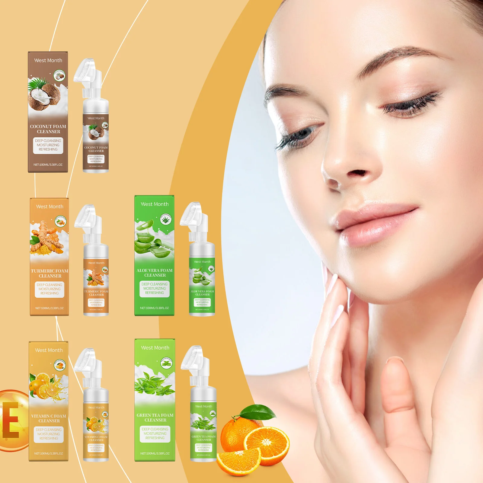 West Month 100 ML Facial Cleanser Organic Foam Facial Ccleanser with Natural Aloe Extract Mild Facial Cleanser for Cleaning 2