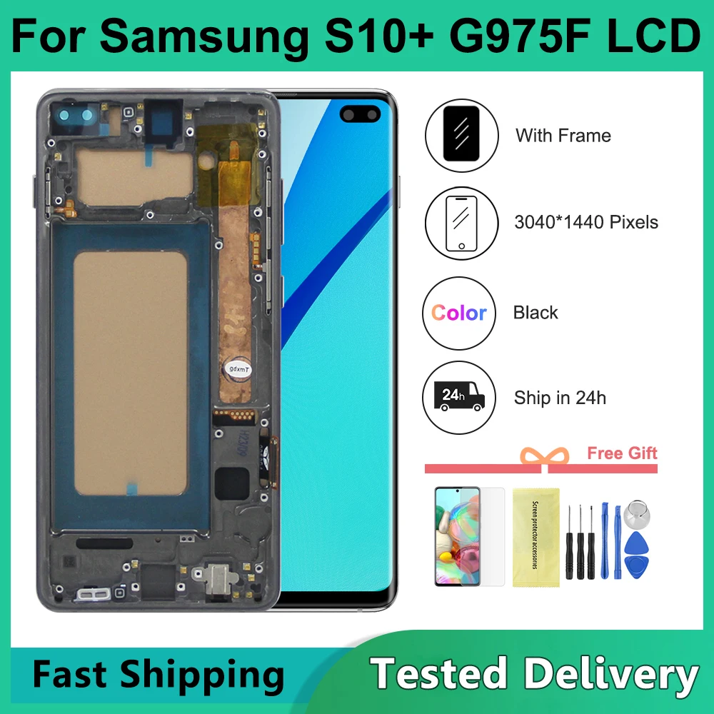 Schermo Con Cornice Per Samsung S10 Plus G975 G975F Display Lcd Touch Screen Digitale Per Samsung S10 + Assembly